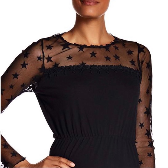 NEW ANNA SUI BLACK SHEER STAR DETAIL LONG SLEEVE MINI DRESS - Picture 3 of 8